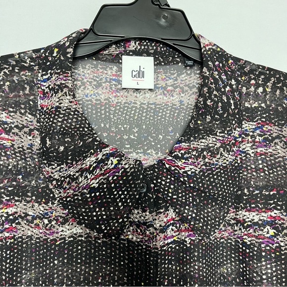 Cabi Paris Semi Sheer Blouse Sz L Black Style 3249 Artsy Button Up Feminine EUC - Picture 10 of 14